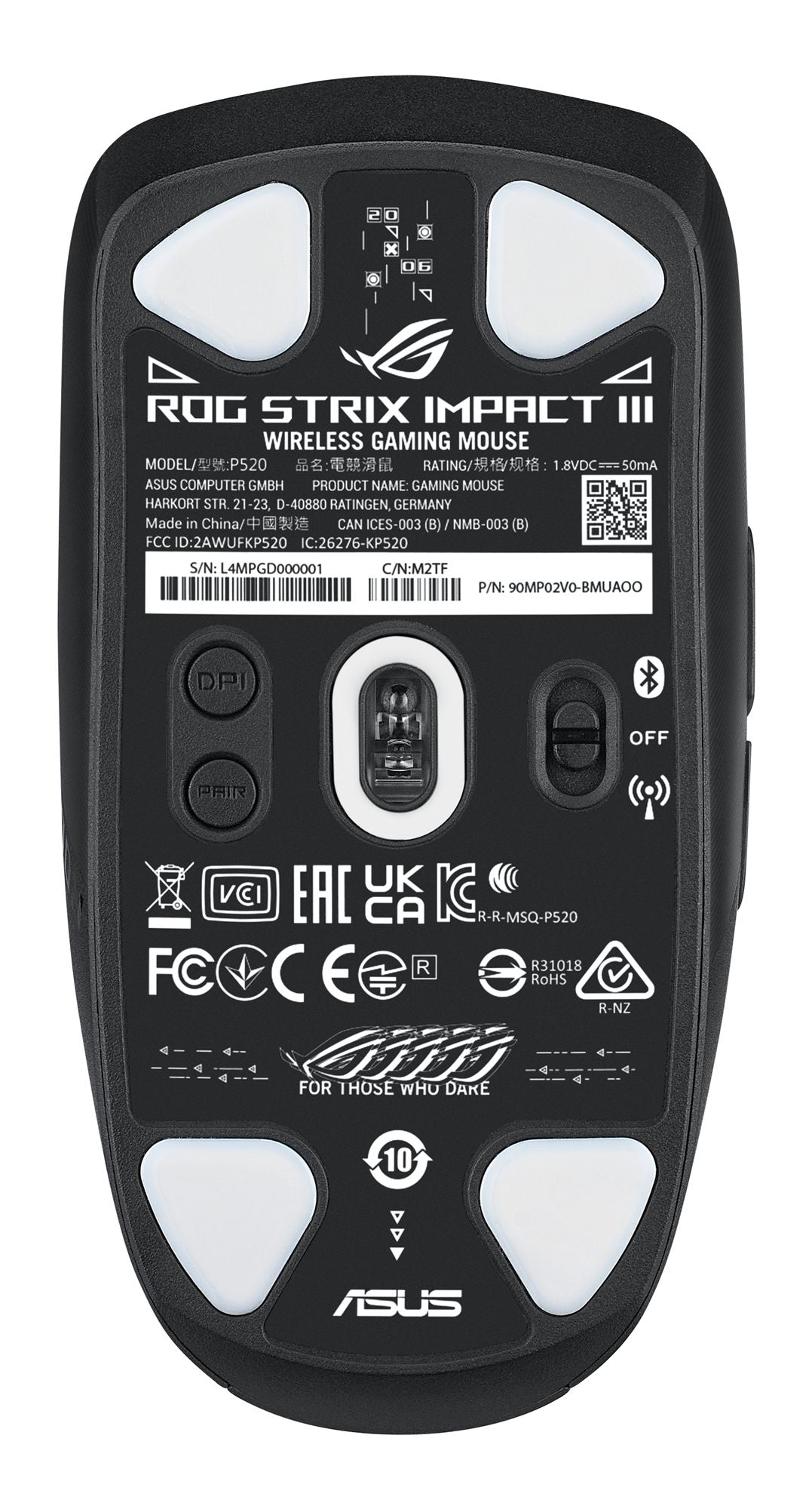ASUS ROG Strix Impact III Wireless souris Gaming Ambidextre RF sans fil + Bluetooth Optique 36000 DPI