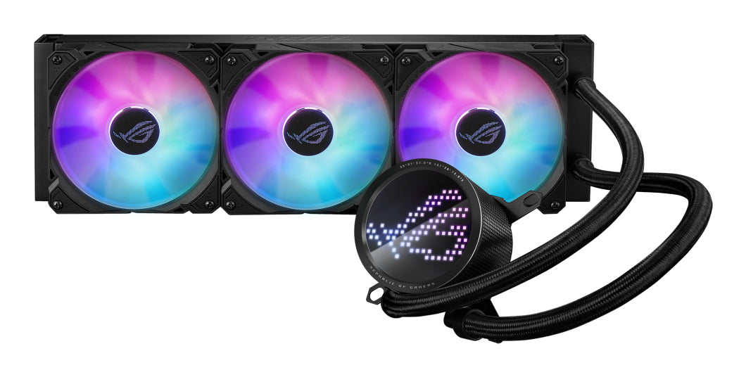 ASUS ROG RYUO III 360 ARGB all-in-one CPU liquid cooler with Asetek 8th gen pump solution and Anime Matrix LED Display