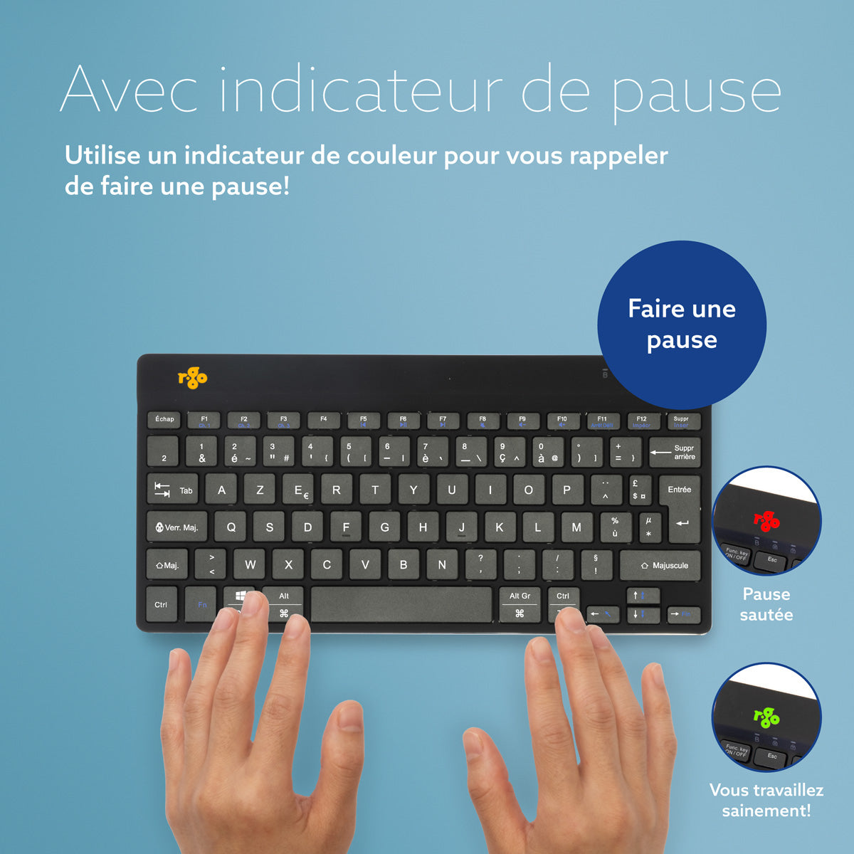 R-GO TOOLS Clavier ergonomique Compact Break, Bluetooth noir