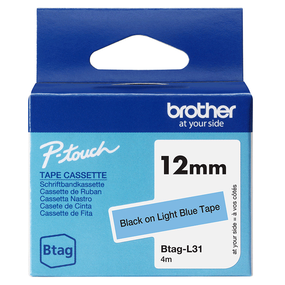 BROTHER 12MM BTAGL31 Ribbon Black on Light Blue