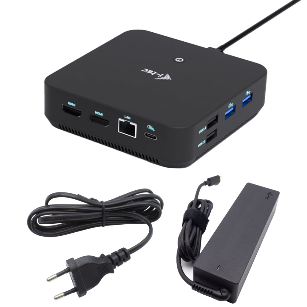 I-TEC USB-C DS 2 x HDMI 1x DP 1x GLAN 1x USB-C 3.2 3x USB-A 3.2 2x USB 2.0 1x 3.5mm Audio/Mic 1x 100W USB-C Power Delivery + Charger