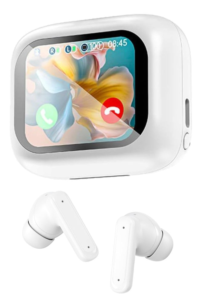 Techly ICC SB-BLT08W Écouteurs sans fil intra-auriculaires Bluetooth, étui avec écran LCD, réduction de bruit ANC, égaliseur