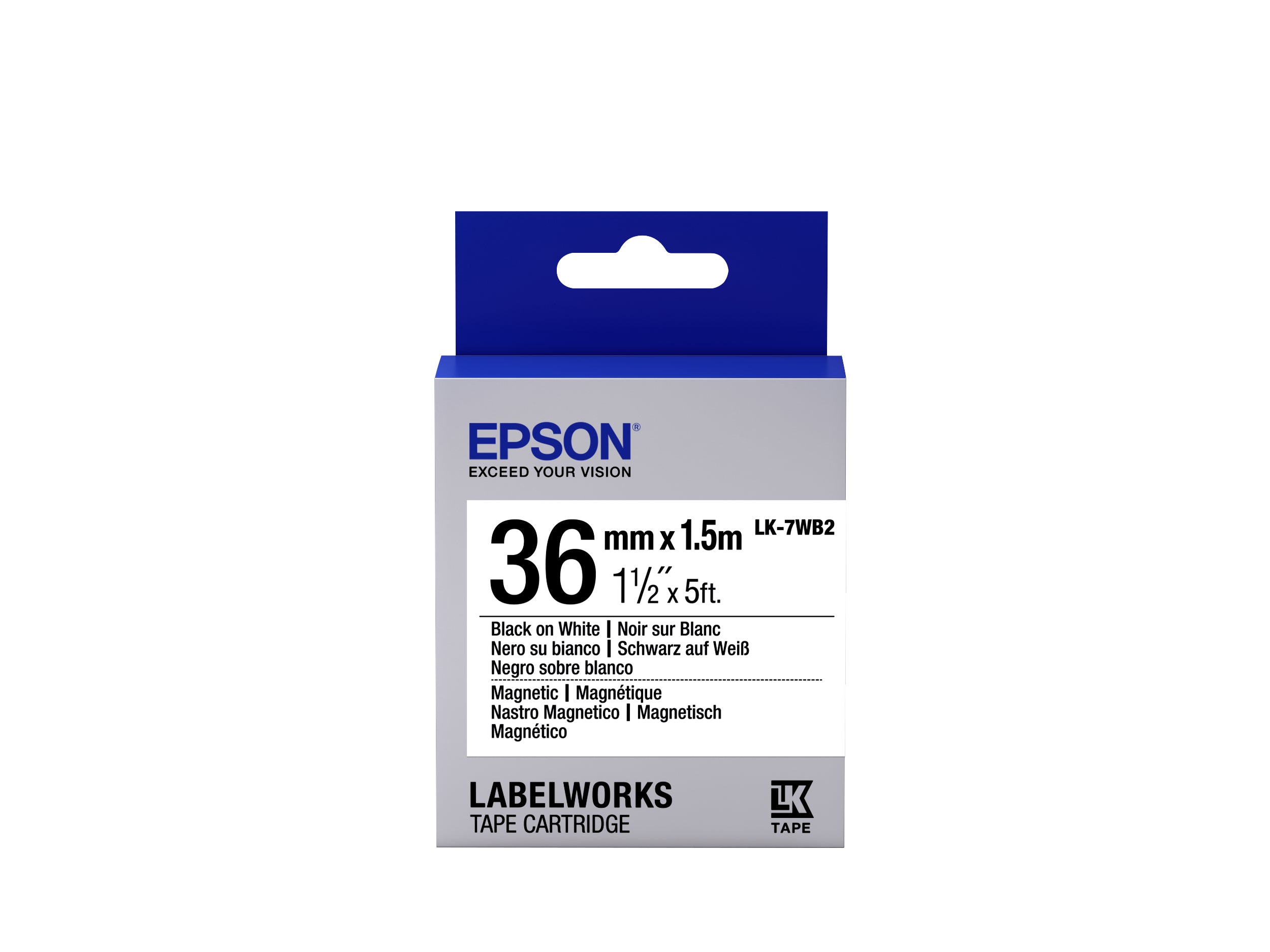 EPSON Ruban LK-7WB2 Magnétique Noir/Blanc 36/1,5
