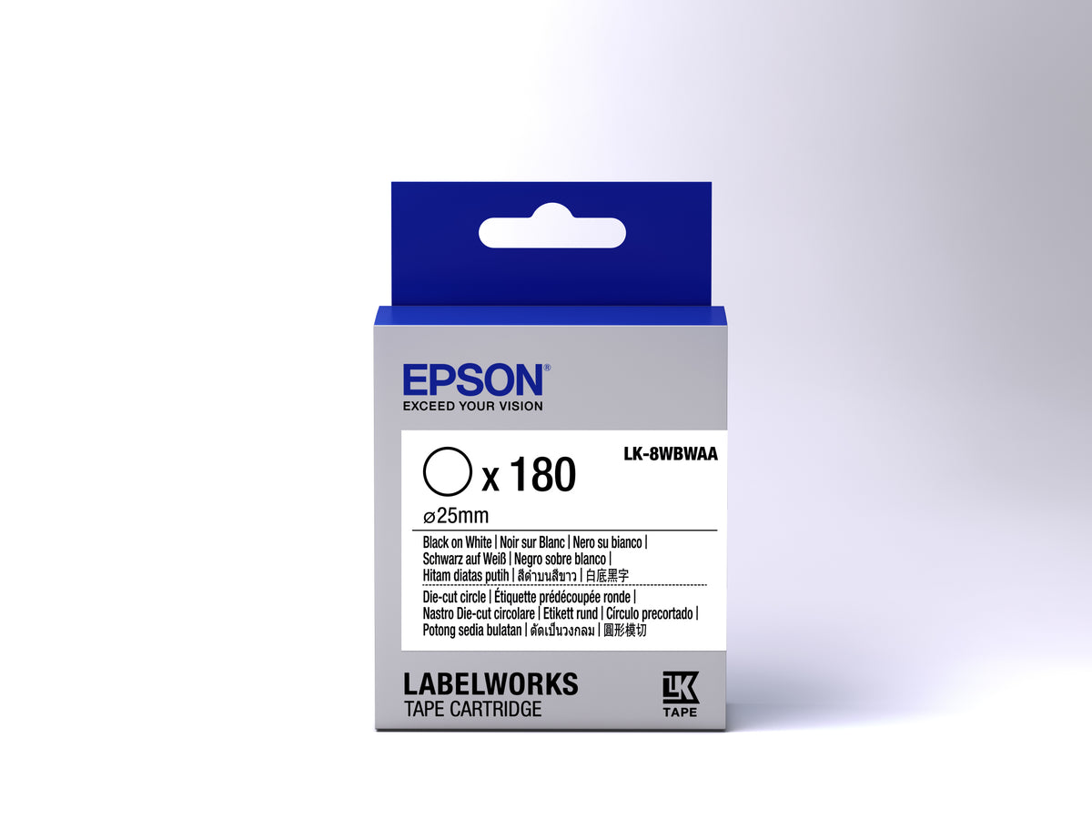 EPSON Ruban LK-8WBWAA - Étiquette prédécoupée ronde Noir/Blanc d25/180