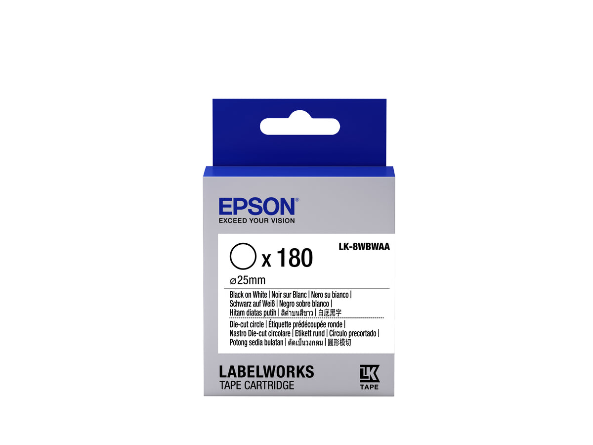 EPSON Ruban LK-8WBWAA - Étiquette prédécoupée ronde Noir/Blanc d25/180