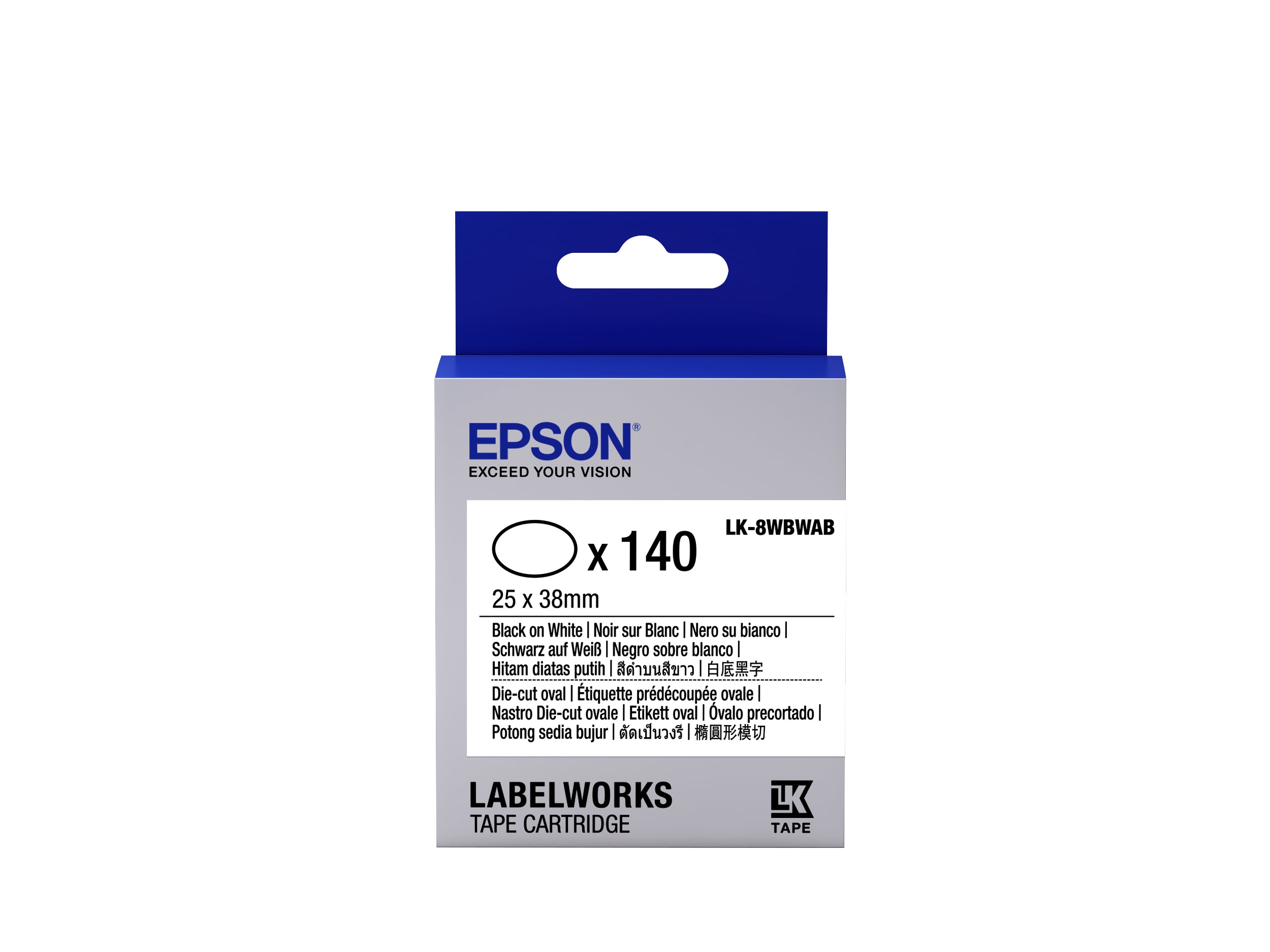 EPSON Ruban LK-8WBWAB - Étiquette prédécoupée ovale Noir/Blanc 25x38mm