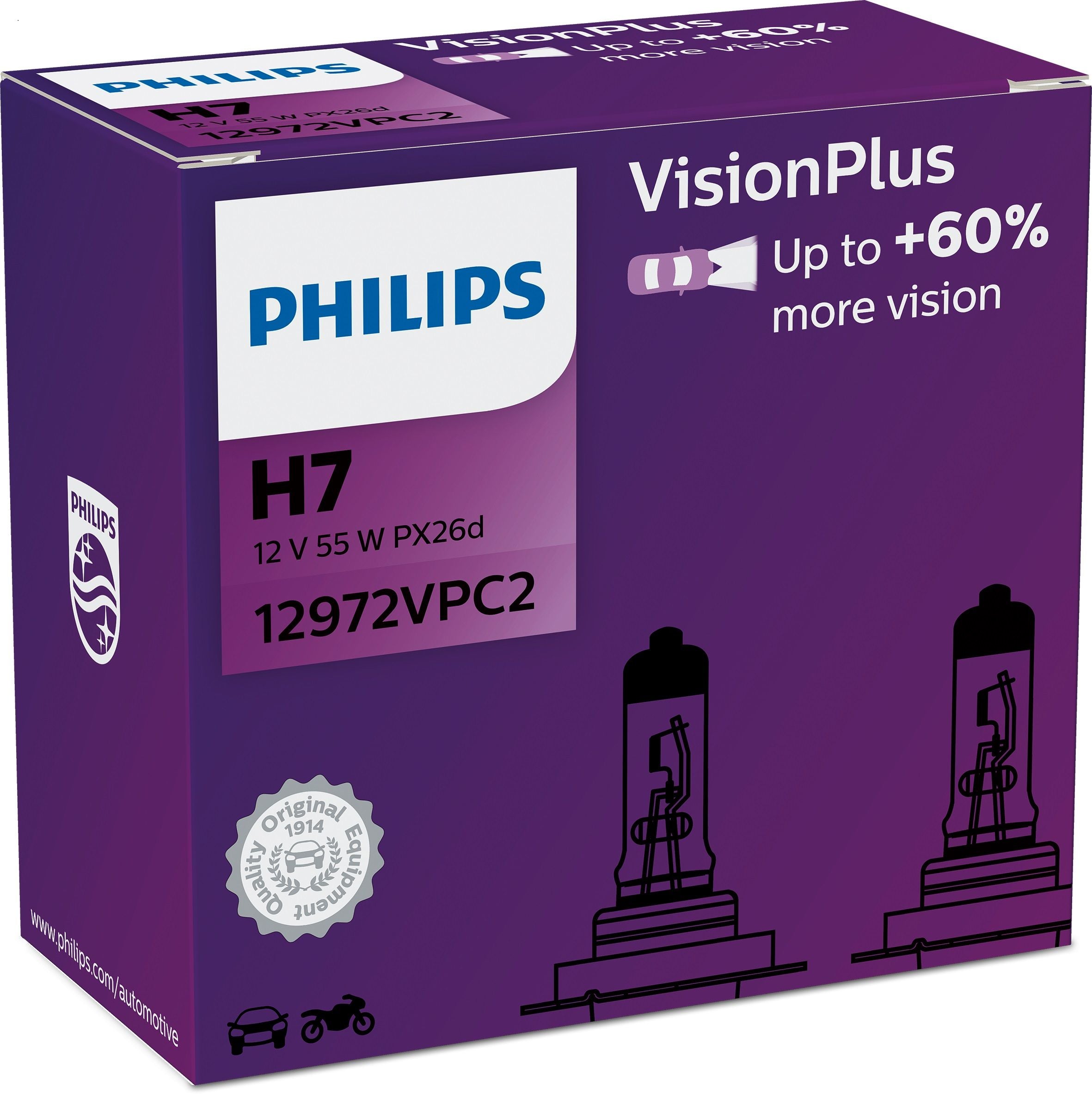 Philips VisionPlus H7 12 V 55 W, 2 pcs.