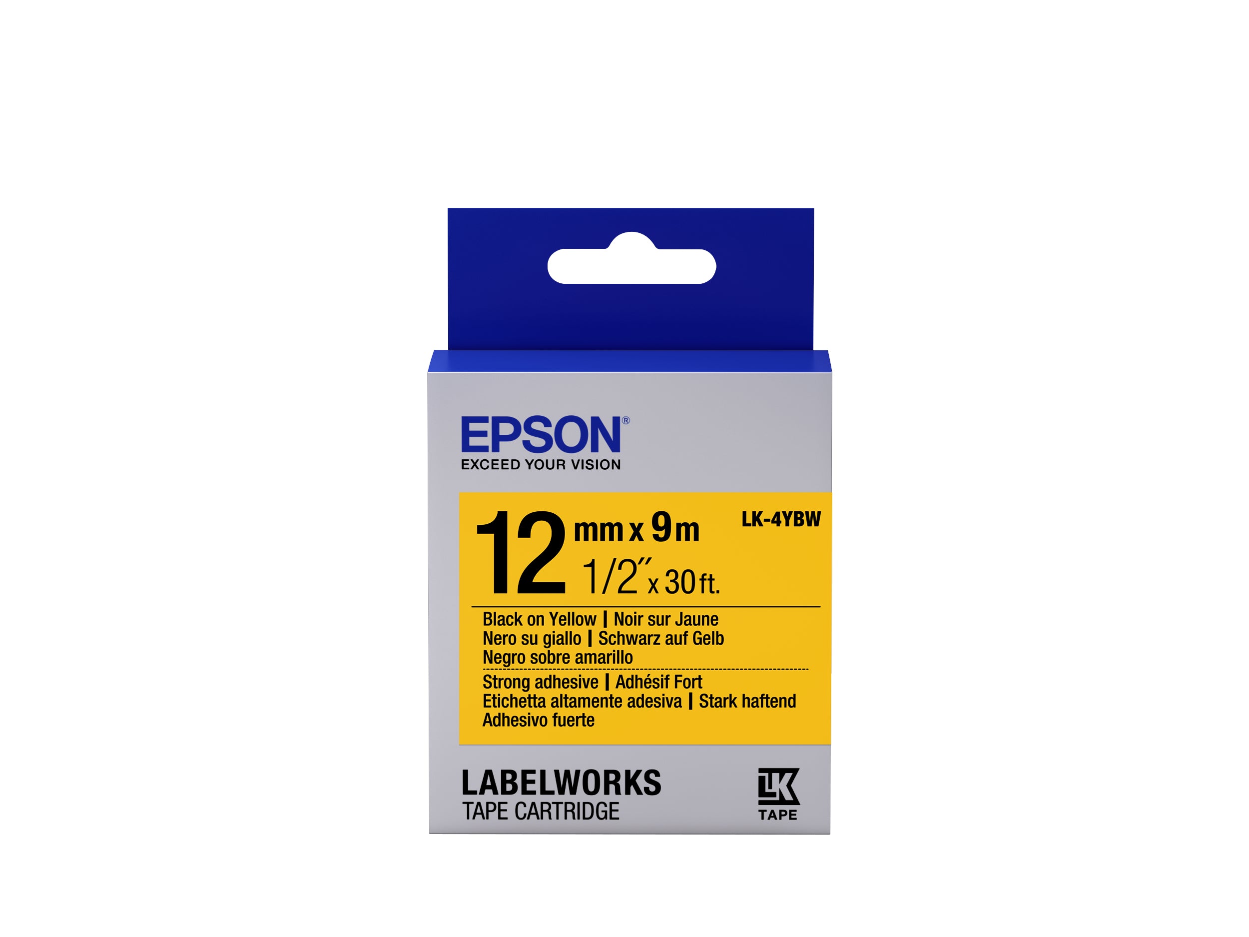 EPSON strong adhesive blk on yellow LC-4YBW9 LabelWorks 12mm/9m