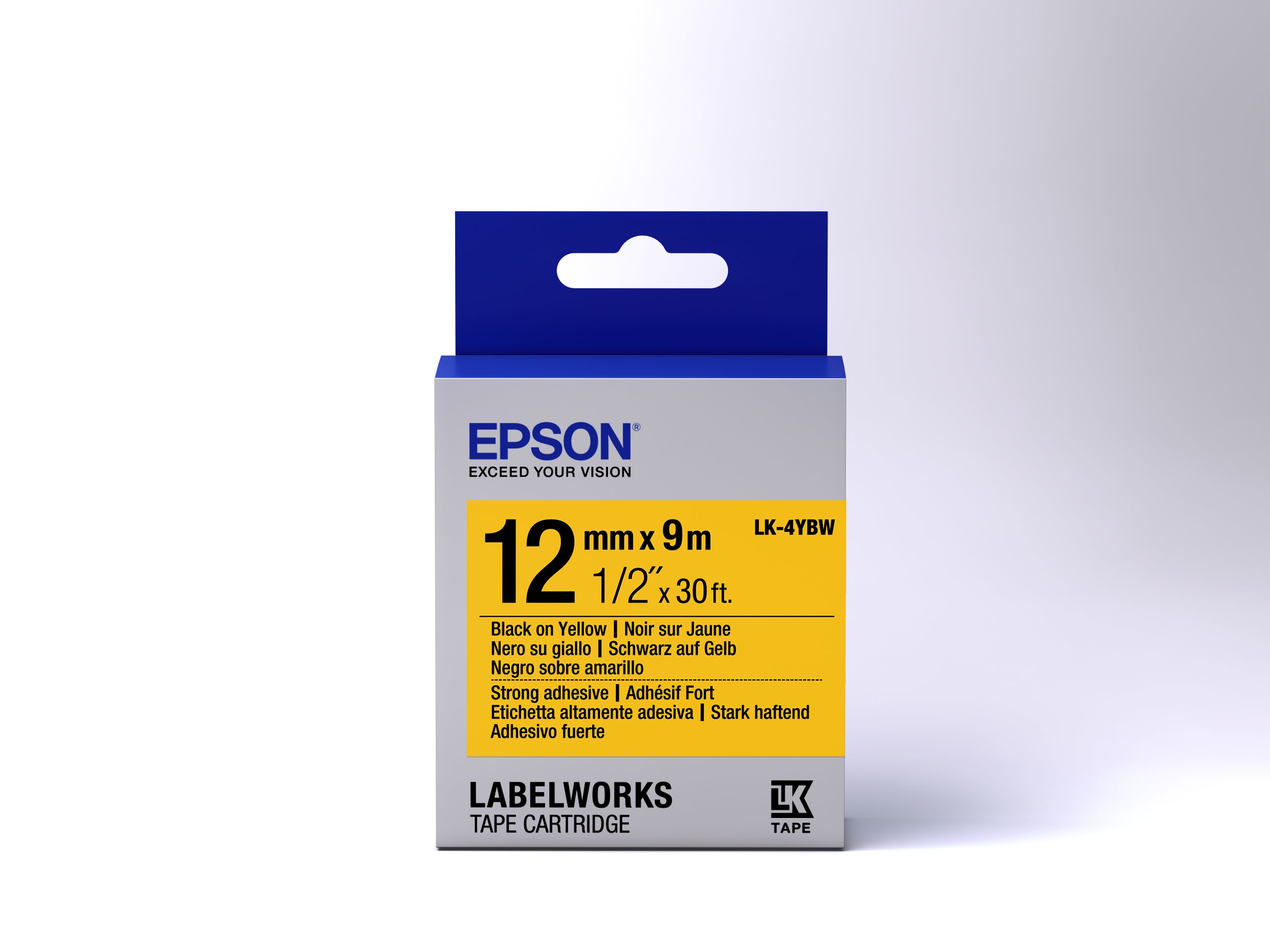 EPSON strong adhesive blk on yellow LC-4YBW9 LabelWorks 12mm/9m
