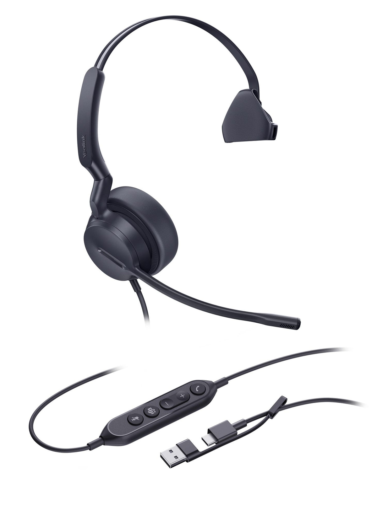 Yealink UH44 Mono Teams USB-C/A Avec fil Arceau Bureau/Centre d'appels USB Type-C / USB Type-A Noir