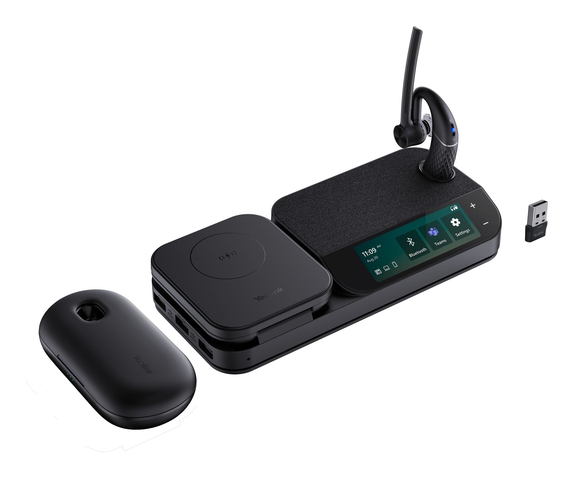 Yealink BH71 Workstation Pro Sans fil Crochets auriculaires Bureau/Centre d'appels USB Type-C Bluetooth Socle de chargement Noir