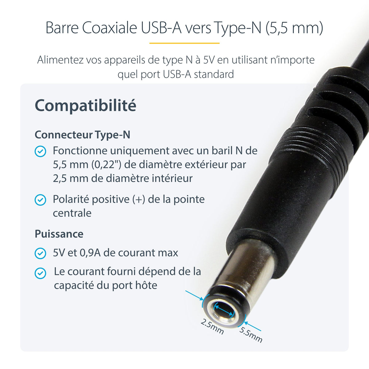 1m USB to 5V DC Power Cable
