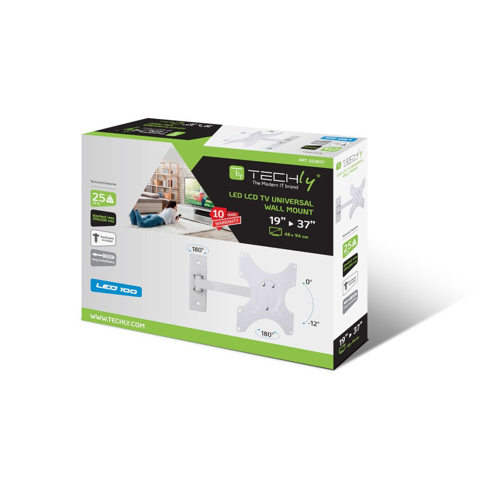 Techly ICA-LCD 2901WH Support mural pour TV 19-37" LED/LCD 25kg pivotant inclinable