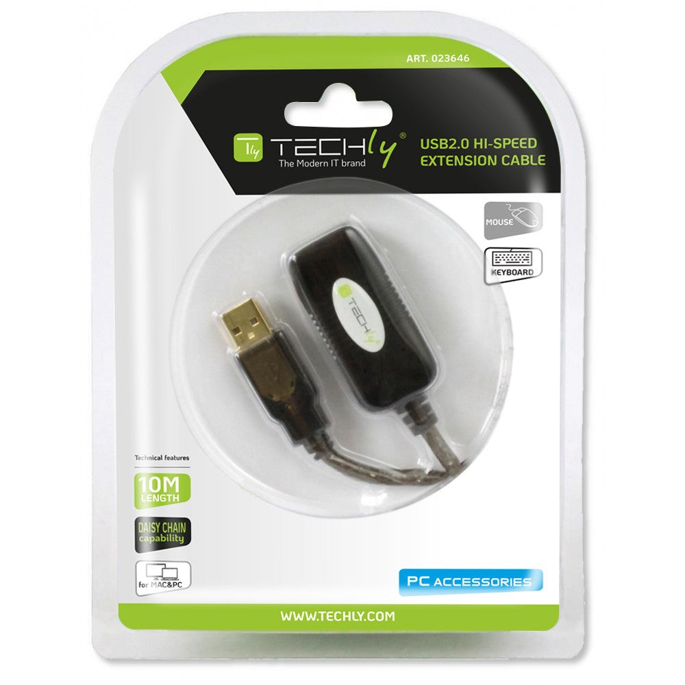 Techly IUSB-REP10TY Câble d'extension actif USB 2.0 USB-A mâle vers USB-A femelle 10m
