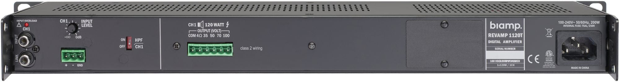 Biamp Professional Single Channel Class-D Power Amplifier (1x 120W/100V)