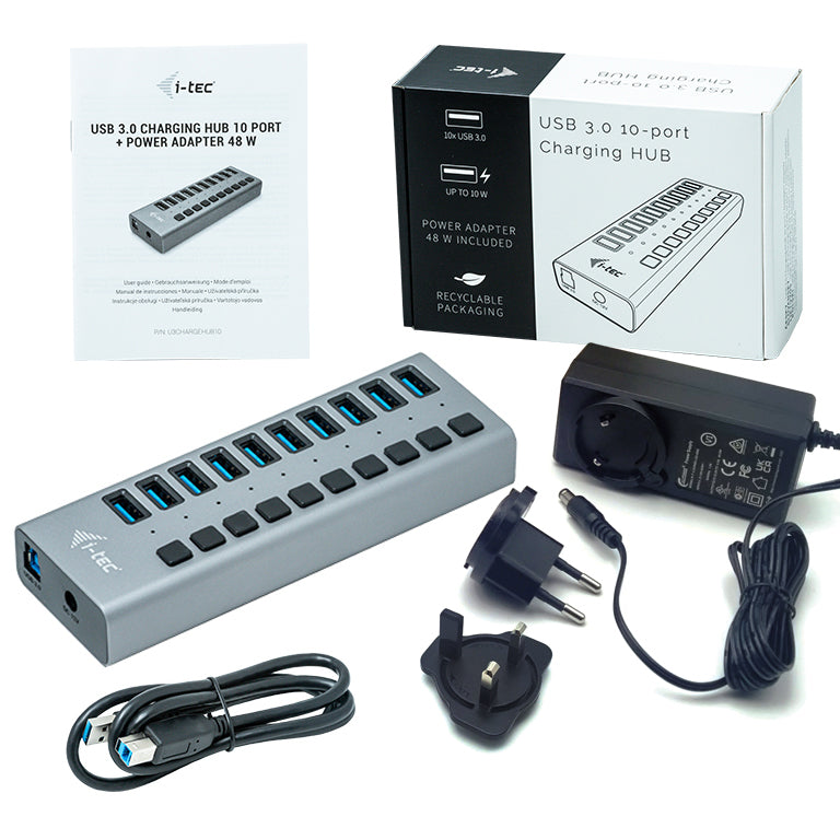 I-TEC USB 3.0 Charging HUB 10port port with external power adapter 48W 10x USB charging port for Tablets Notebooks Ultrabooks PC