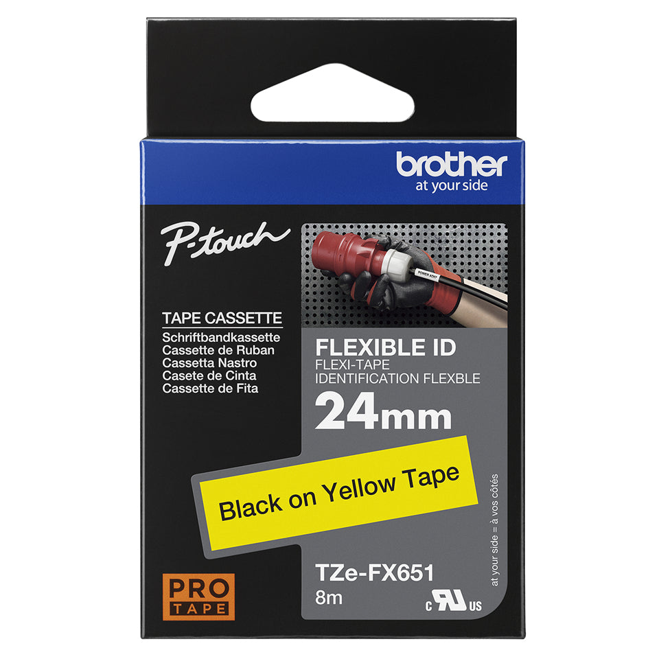BROTHER P-TOUCH TZE-FX651 noir sur jaune  24mm