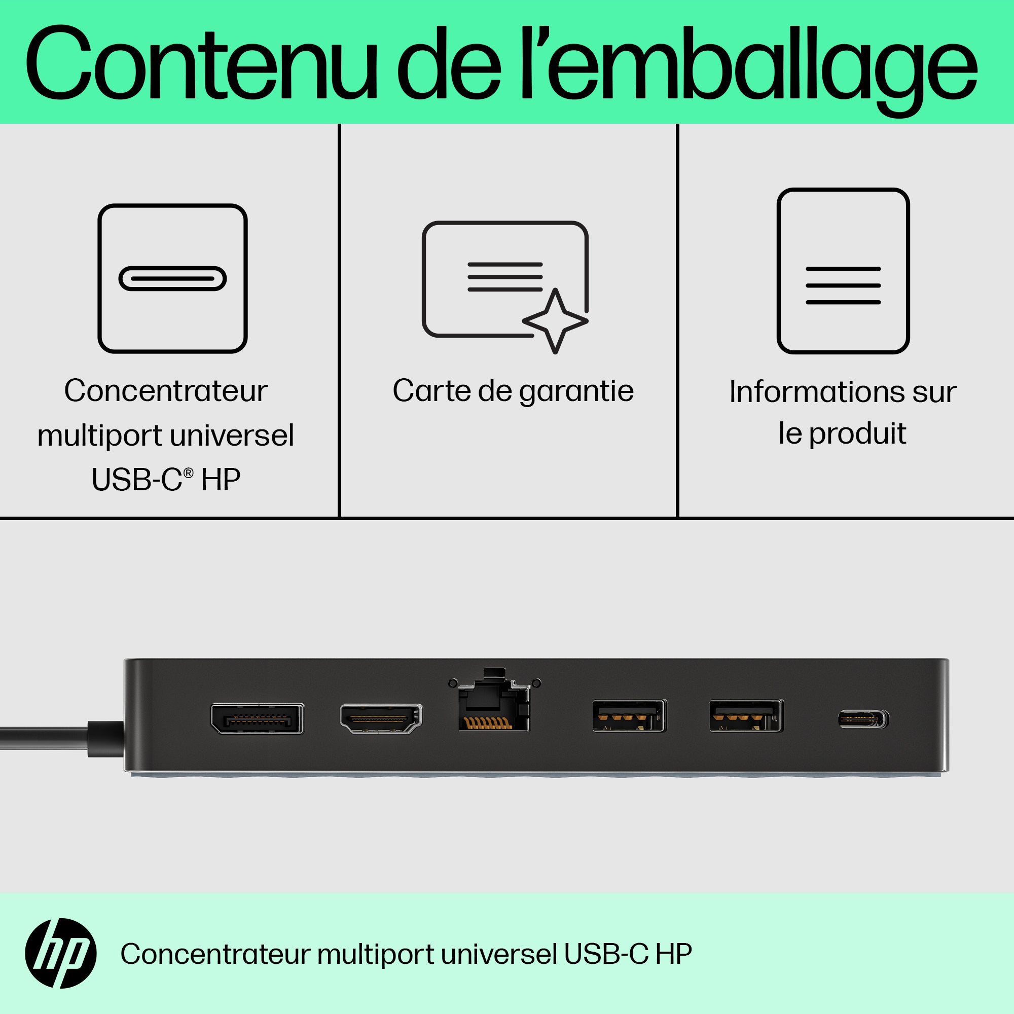 HP Universal USB-C Multiport Hub USB 3.2 Gen 1 (3.1 Gen 1) Type-C Noir