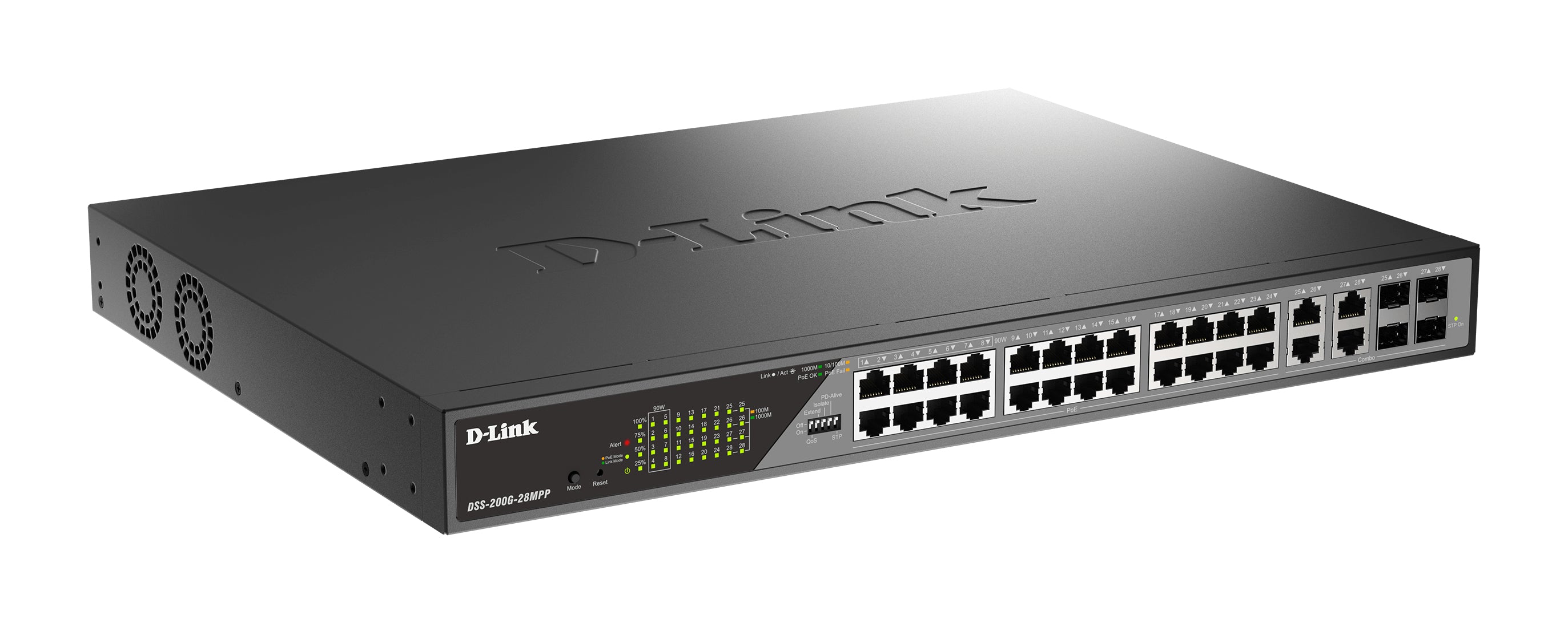 D-LINK 24 Gigabit PoE Ports Switch + 4 Gigabit Combo SFP ports Uplink Gigabit Combo Ports PoE 802.3at Alarm Port DIP Switch