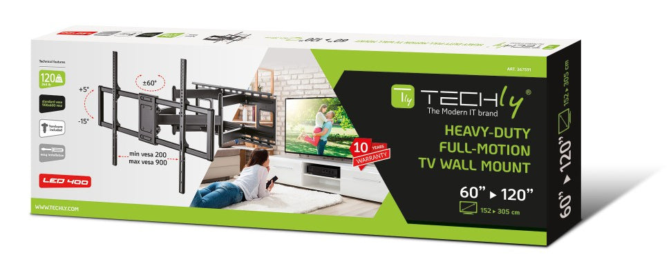 "Techly ICA-PLB 189B Support mural pour TV 60-120"" LED/LCD 120kg pivotant inclinable"