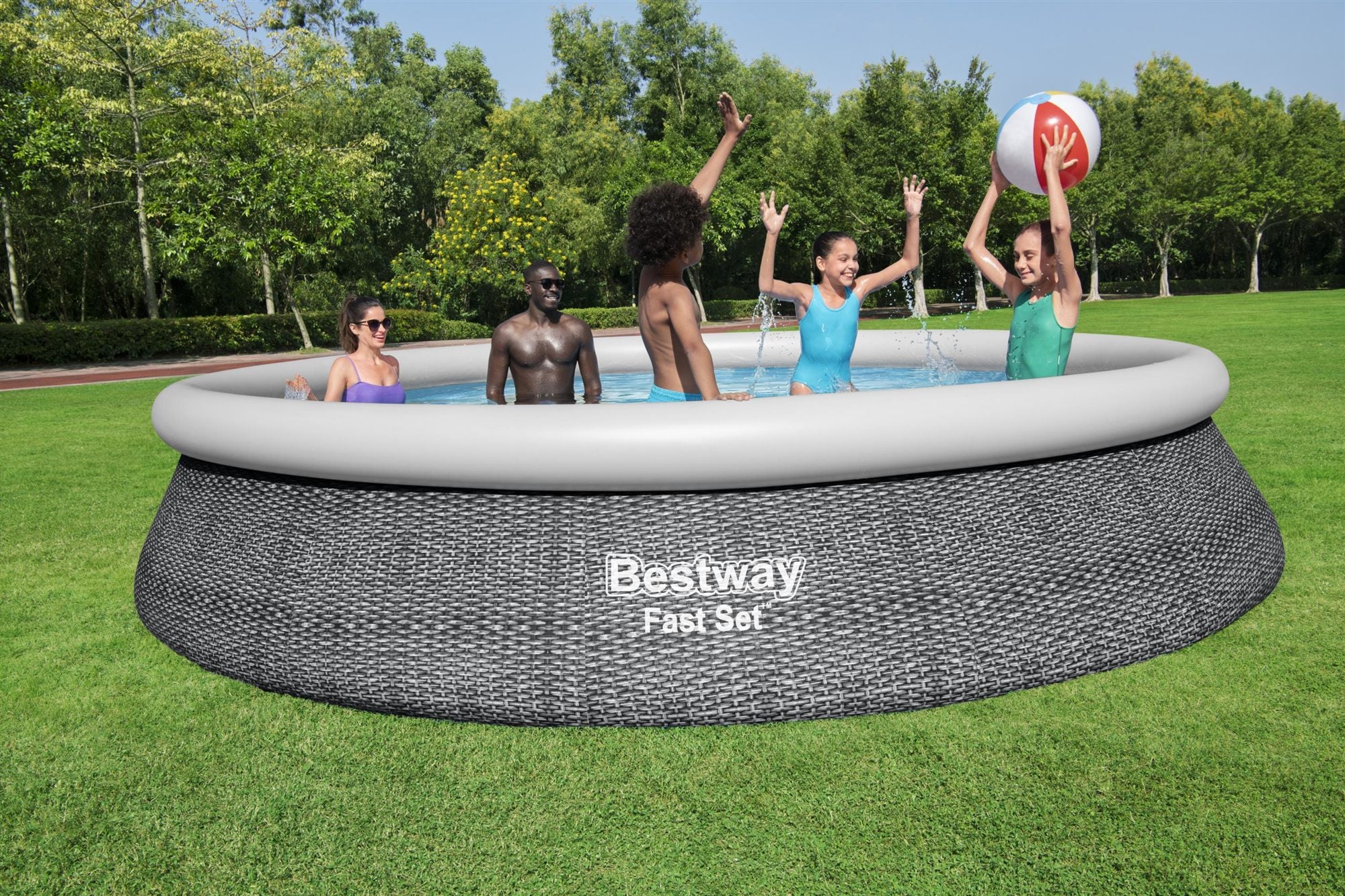 Bestway Fast Set 57313 piscine hors sol Rond 9677 L Gris