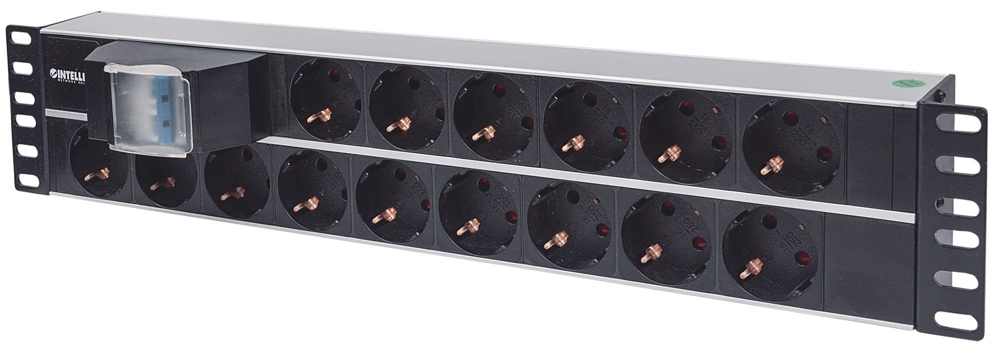 Intellinet 714051 unité de distribution d'énergie 15 sortie(s) CA 2U Aluminium, Noir