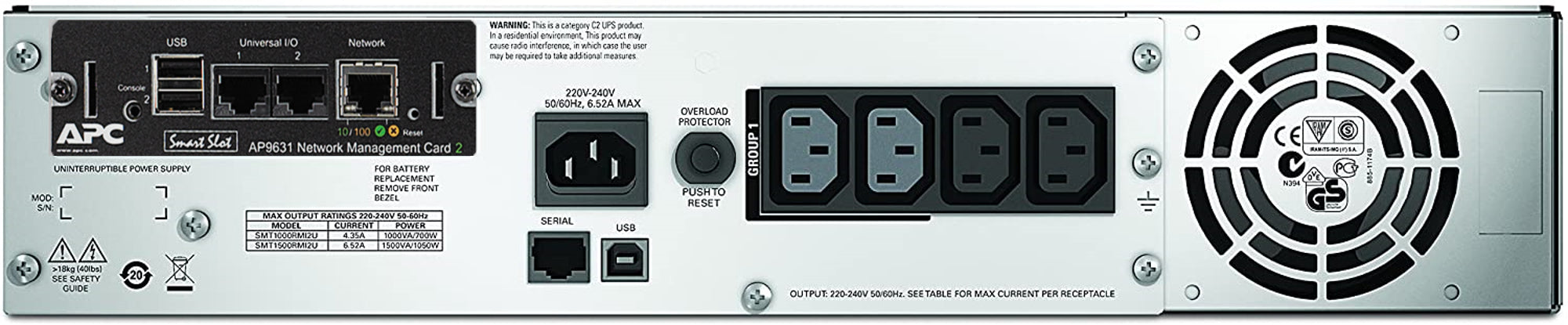 APC Smart-UPS 1500VA LCD RM UPS Rack AC 230V 1000Watt 1500VA Ethernet RS-232 USB oc 4 2U BK with APC UPS Network Management Card