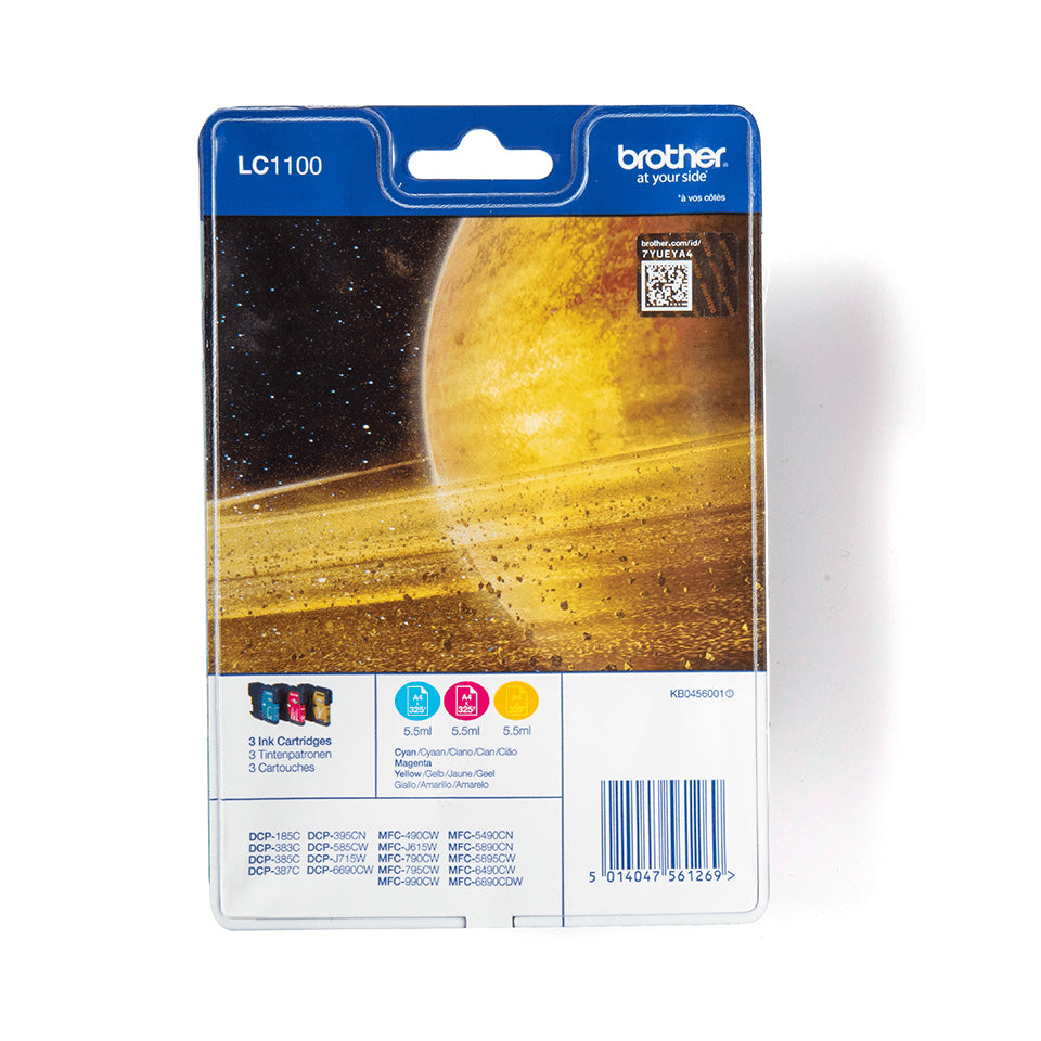 BROTHER LC-1100 cartouche d encre cyan, magenta et jaune capacité standard 3 x 7.5ml 3 x 325 pages 3-pack blister sans alarme