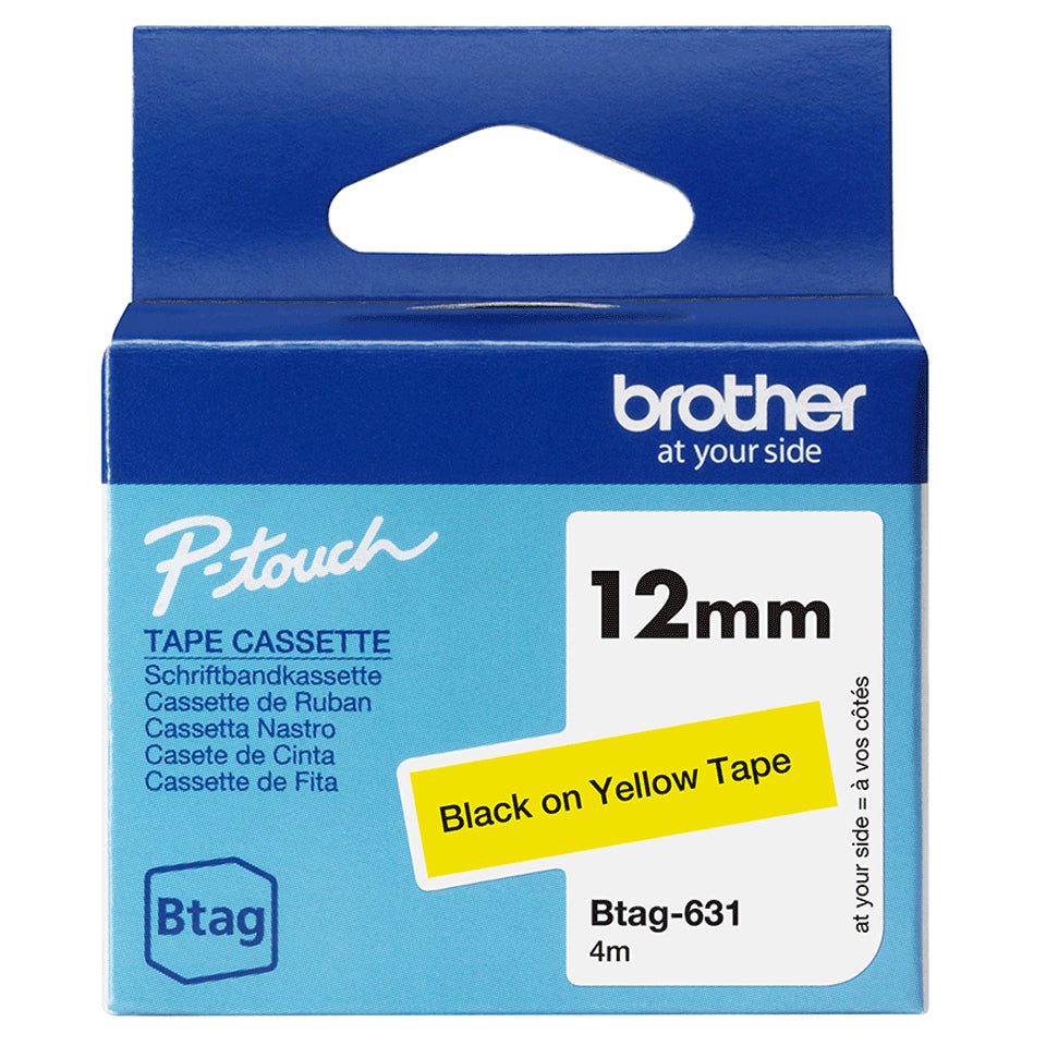 BROTHER 12MM BTAG631 Ribbon Black on Yellow