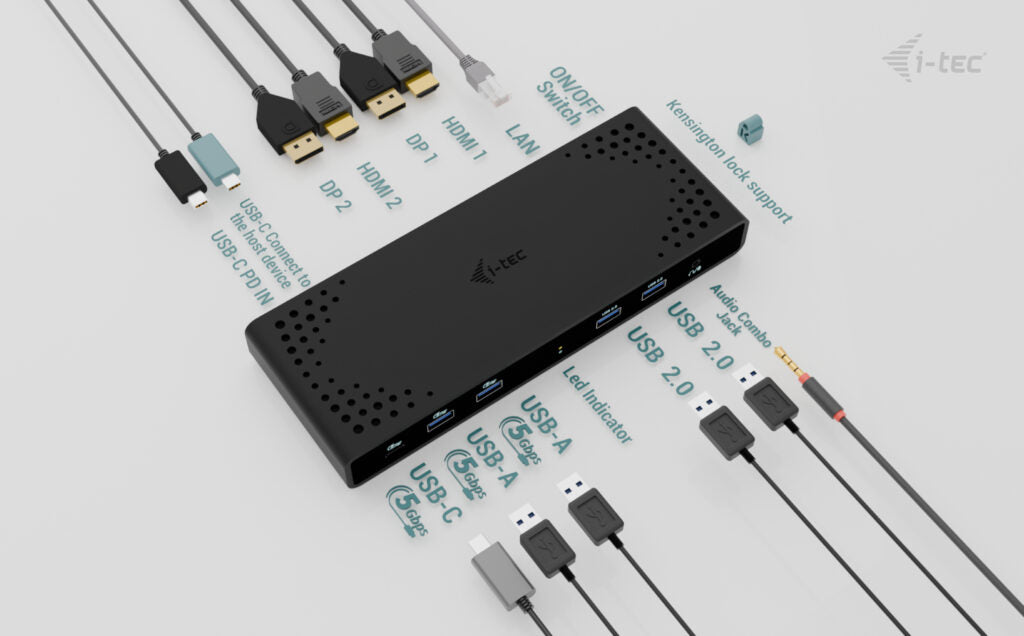 I-TEC Universal Dual 4K Display Docking Station PD 85W + USB-C Charger 100W