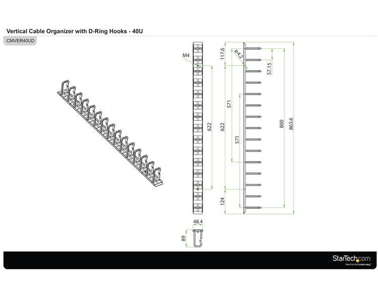 Cable Organizer 6ft Vertical D-Ring