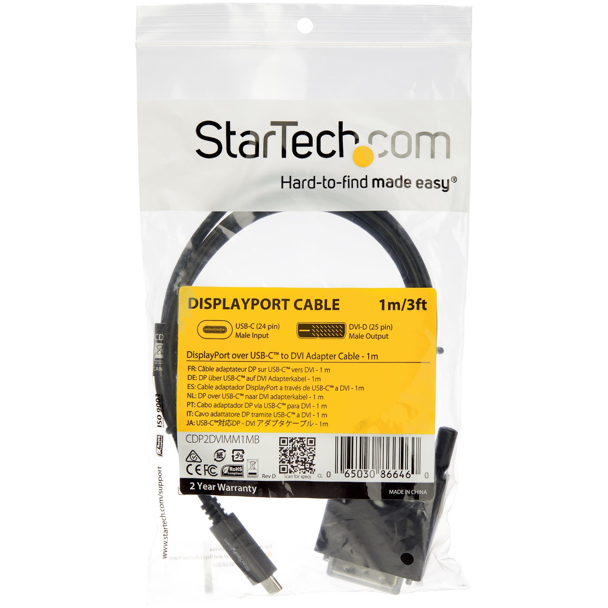 1m 3 ft USB-C to DVI Cable