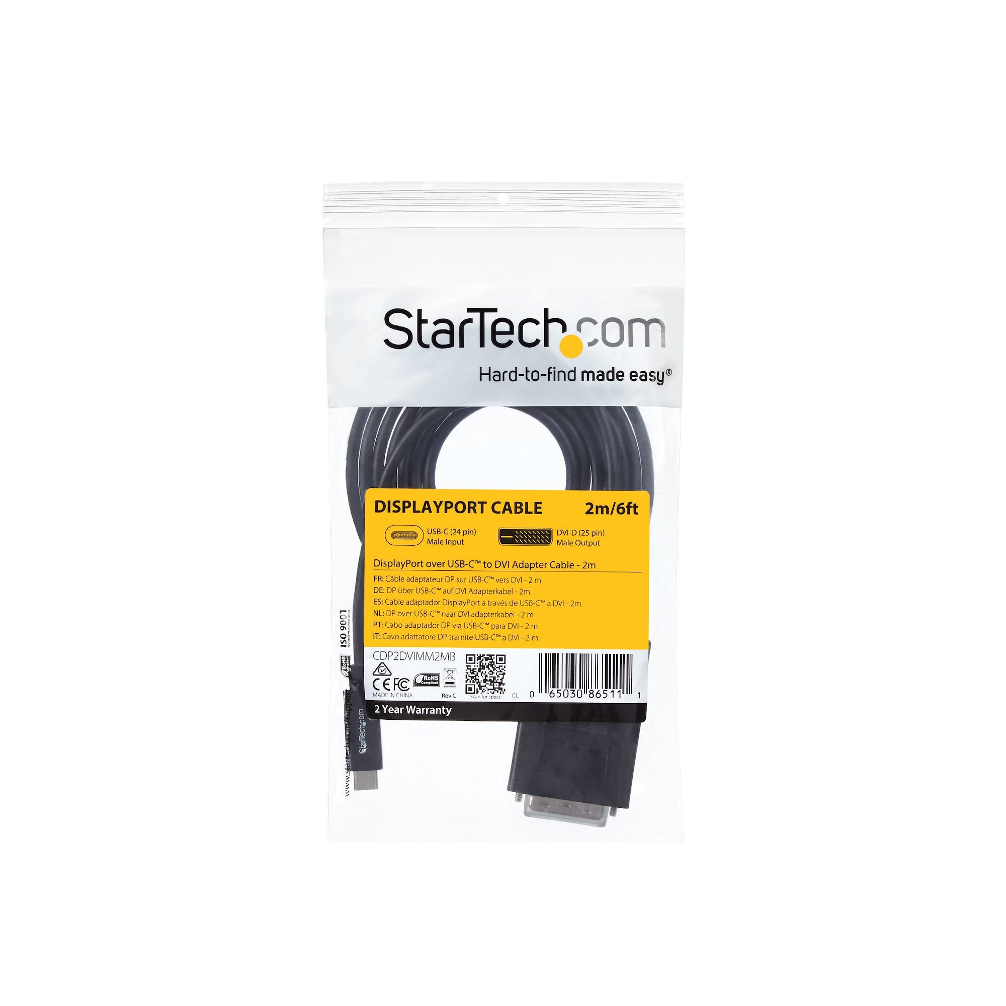 2m 1.8m/6 ft USB-C to DVI Cable