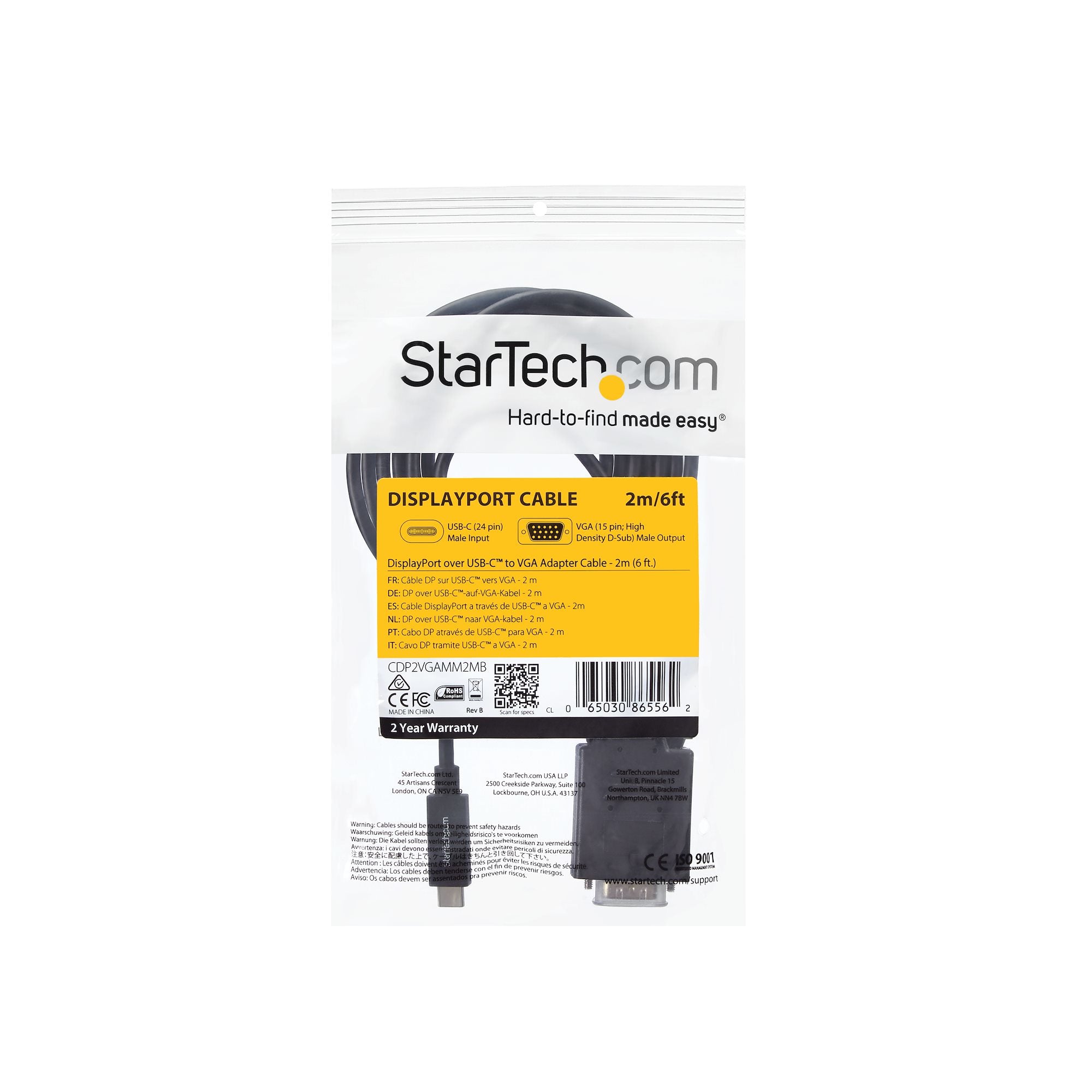 2m 1.8m USB C to VGA Cable