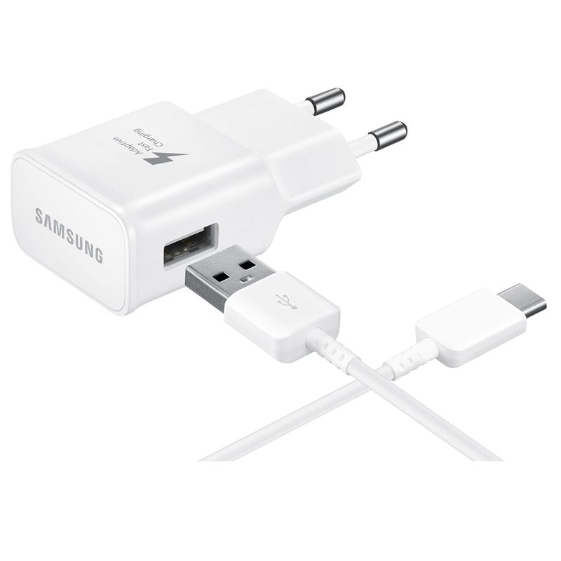 Samsung EP-TA20EWECG - Chargeur Secteur Complet - Adaptateur Fast Charge 2A & Câble USB Type-C - Blanc (Emballage Original)