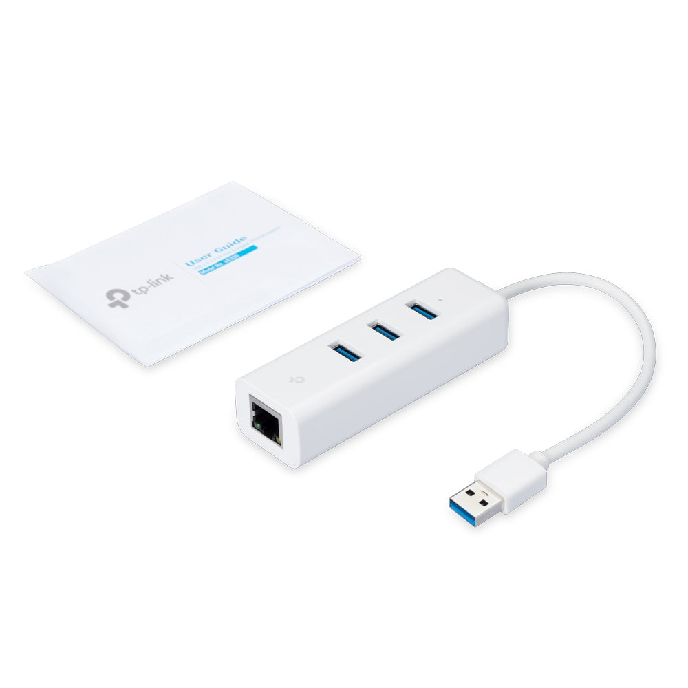 TP-LINK USB 3.0 to Gigabit Ethernet Network Adapter 3-Port USB 3.0 Hub 1 USB 3.0 connector 1 Gigabit Ethernet port 3 USB 3.0 ports