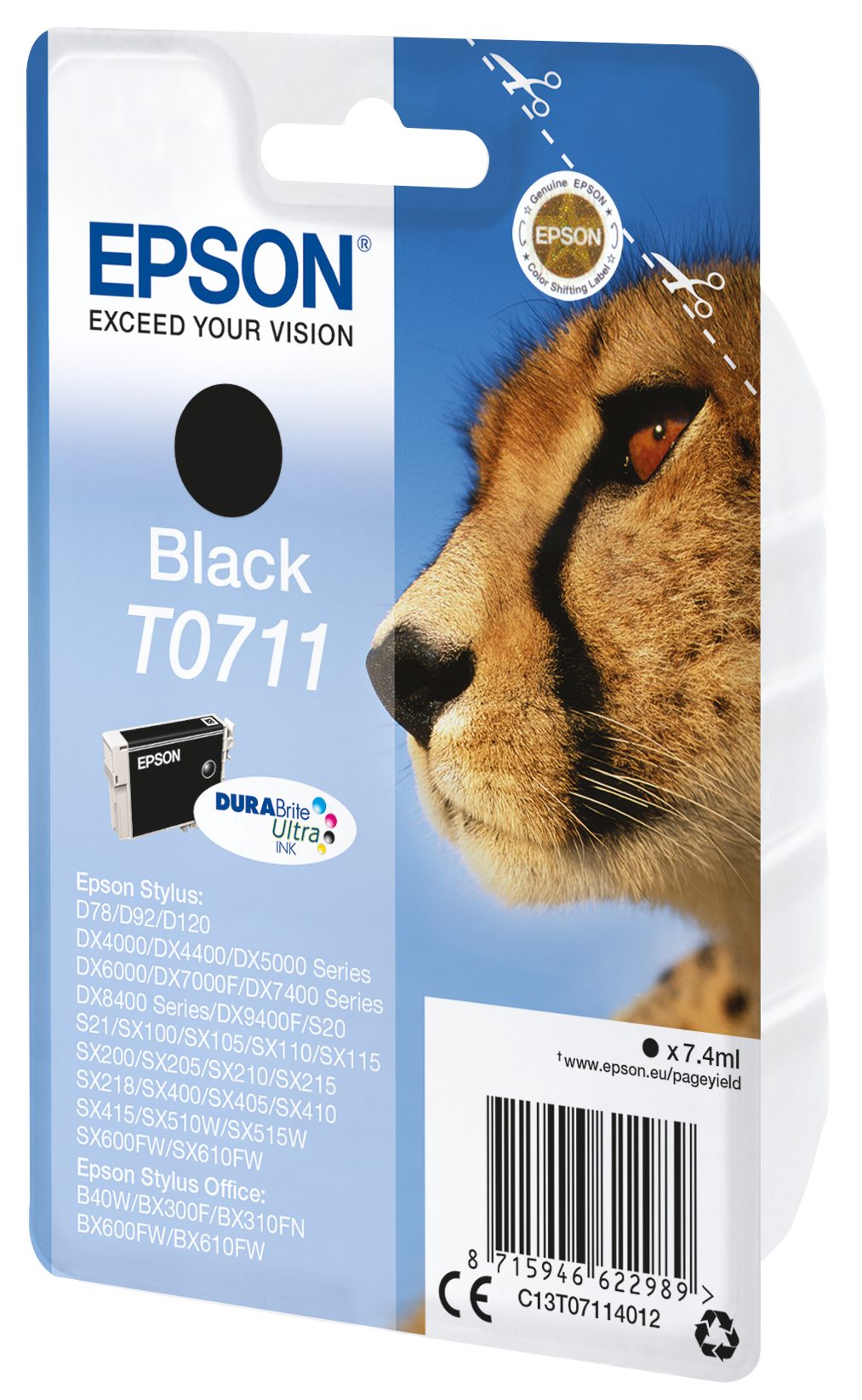 EPSON 6LB T0711 ink cartridge black standard capacity 7.4ml 1-pack RF-AM blister w/s
