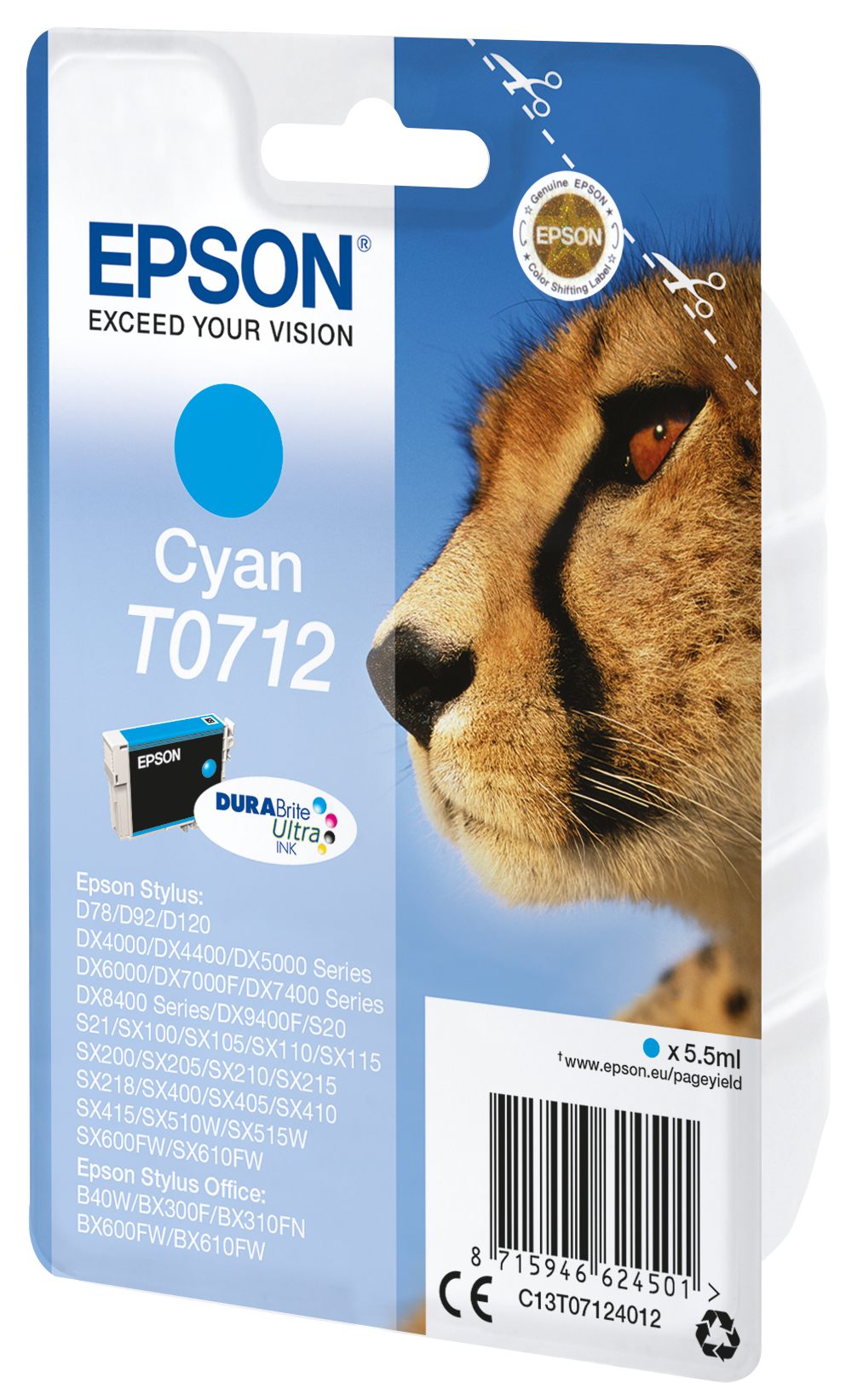 EPSON 1LB T0712 ink cartridge cyan standard capacity 5.5ml 1-pack RF-AM blister w/s