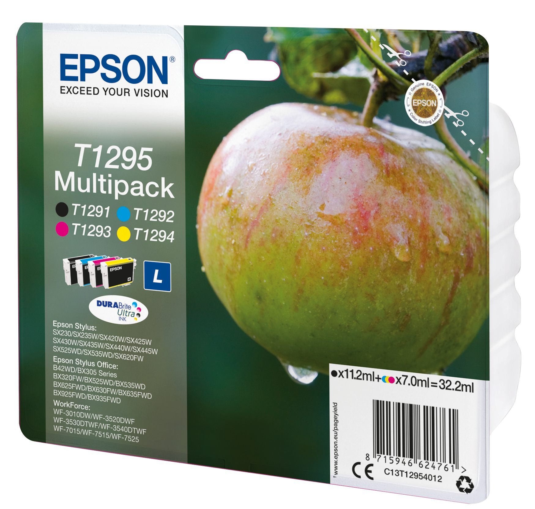 EPSON 2LB T1295 ink cartridge black and tri-colour high capacity 11.2ml- 3 x 7ml 4-pack RF-AM blister w/s