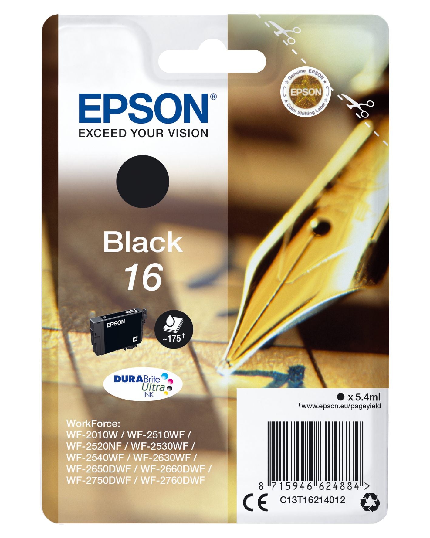 EPSON 6LB 16 ink cartridge black standard capacity 5.4ml 175 pages 1-pack RF-AM blister w/s