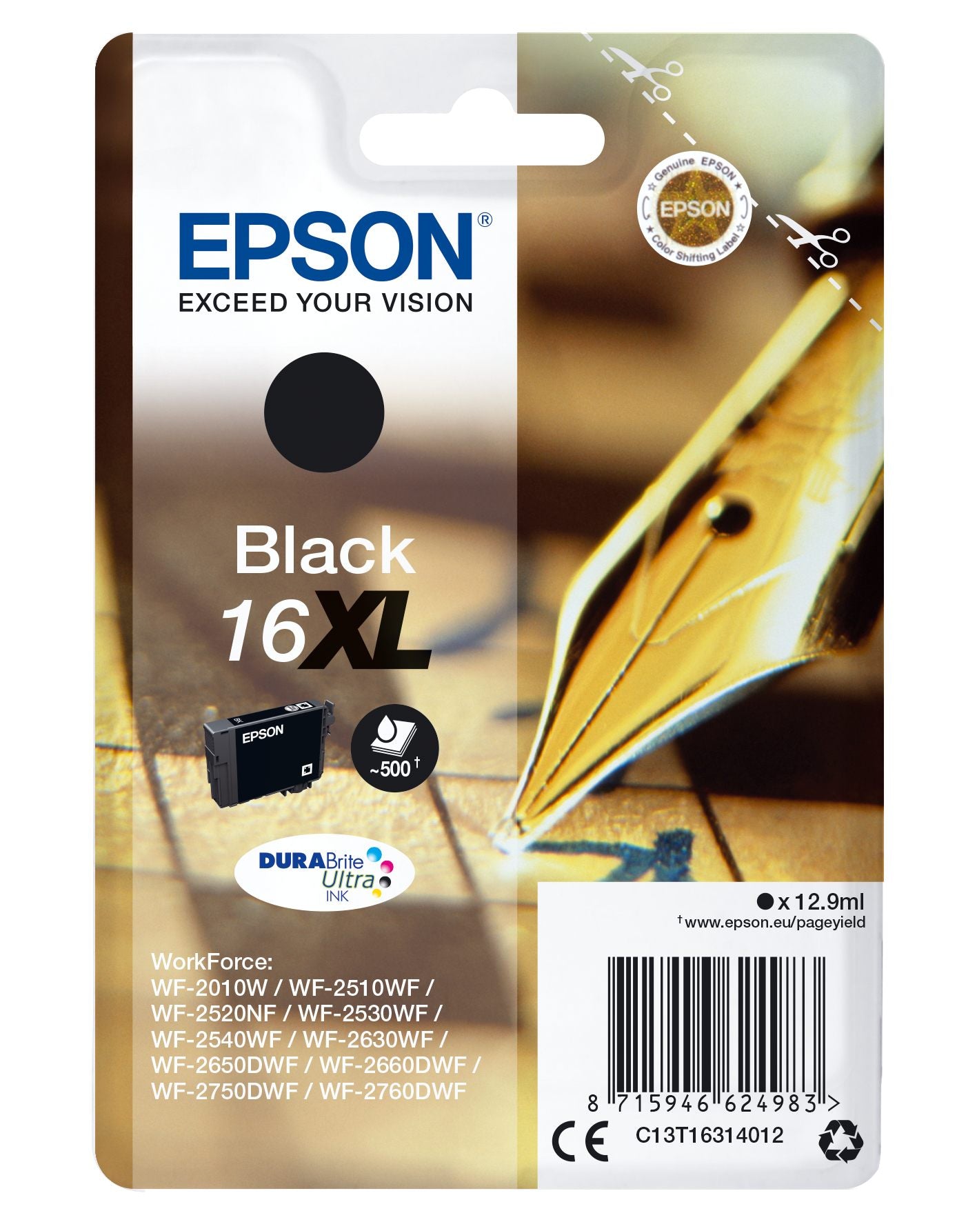 EPSON 6LB 16XL ink cartridge black high capacity 12.9ml 500 pages 1-pack RF-AM blister w/s