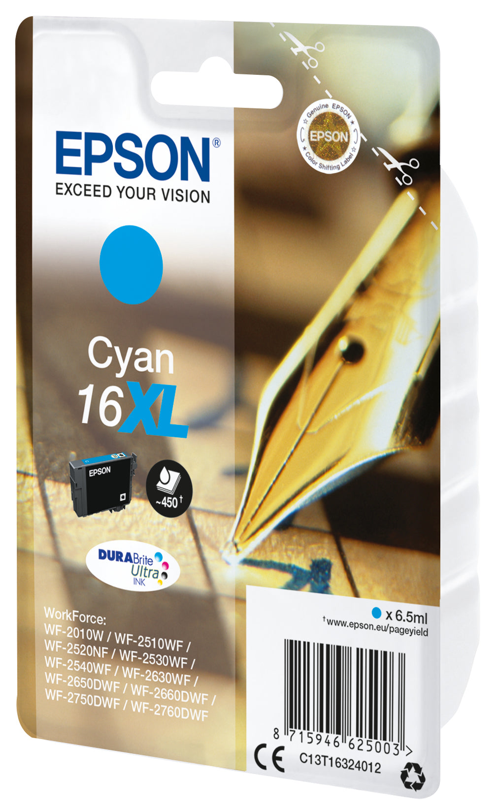EPSON 1LB 16XL ink cartridge cyan high capacity 6.5ml 450 pages 1-pack RF-AM blister w/s