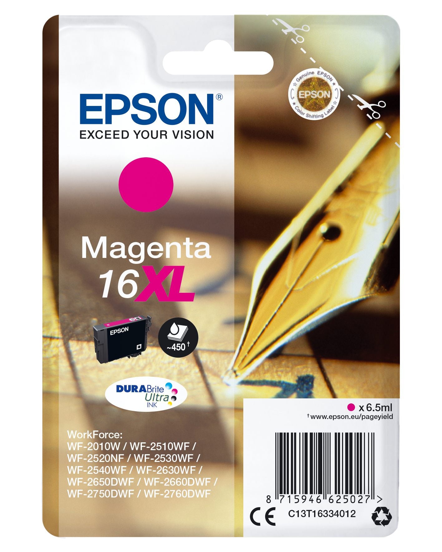 EPSON 1LB 16XL ink cartridge magenta high capacity 6.5ml 450 pages 1-pack RF-AM blister w/s