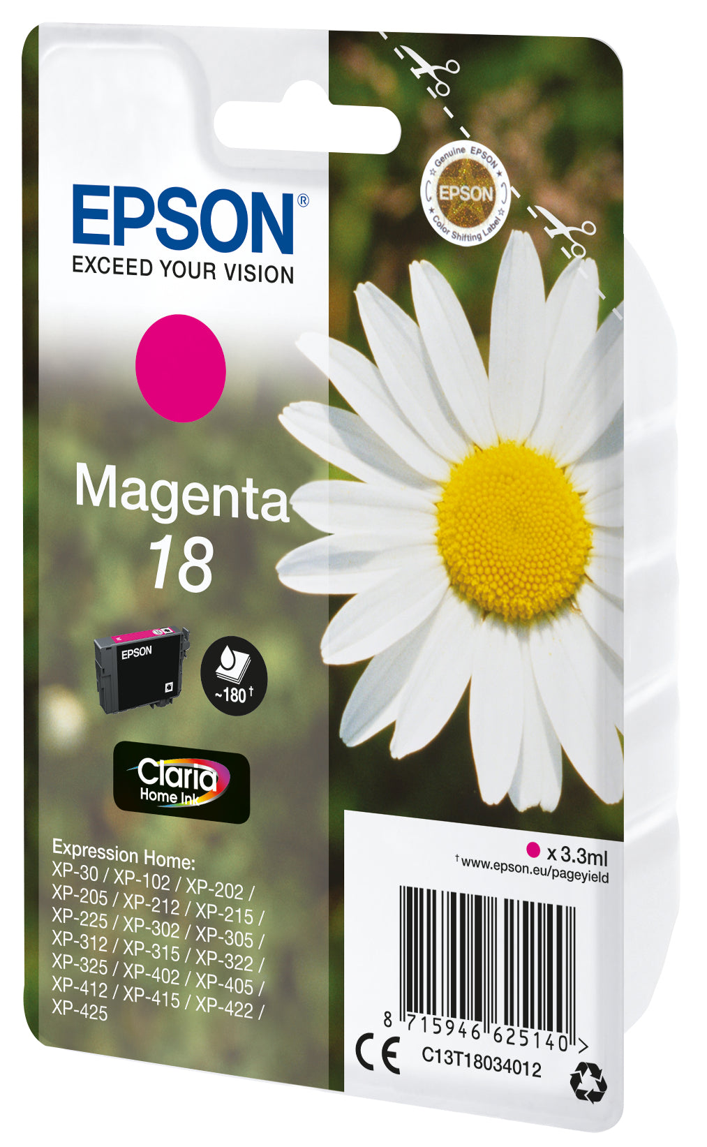 EPSON 1LB 18 ink cartridge magenta standard capacity 3.3ml 180 pages 1-pack RF-AM blister w/s