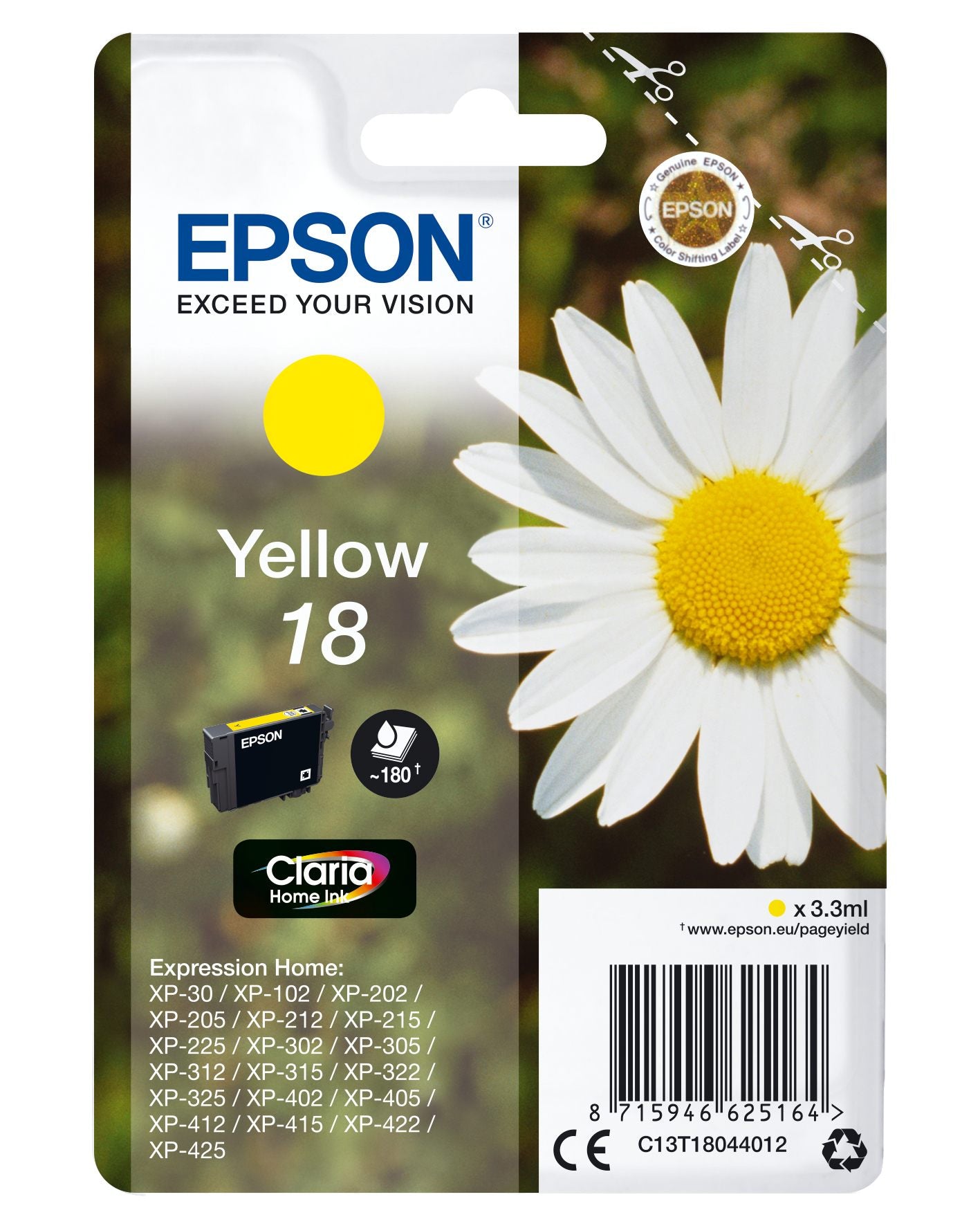 EPSON 3LB 18 ink cartridge yellow standard capacity 3.3ml 180 pages 1-pack RF-AM blister w/s