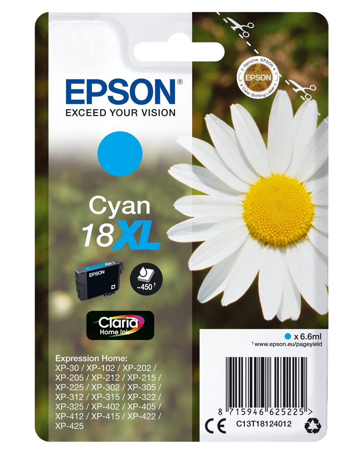 EPSON 1LB 18XL ink cartridge cyan high capacity 6.6ml 450 pages 1-pack RF-AM blister w/s