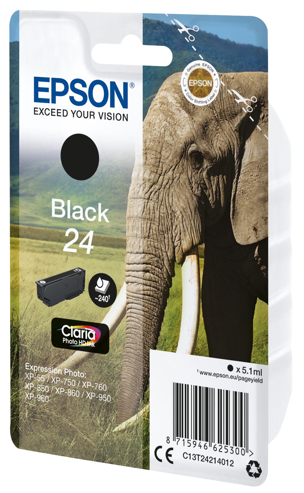 EPSON 5LB 24 ink cartridge black standard capacity 5.1ml 240 pages 1-pack RF-AM blister w/s