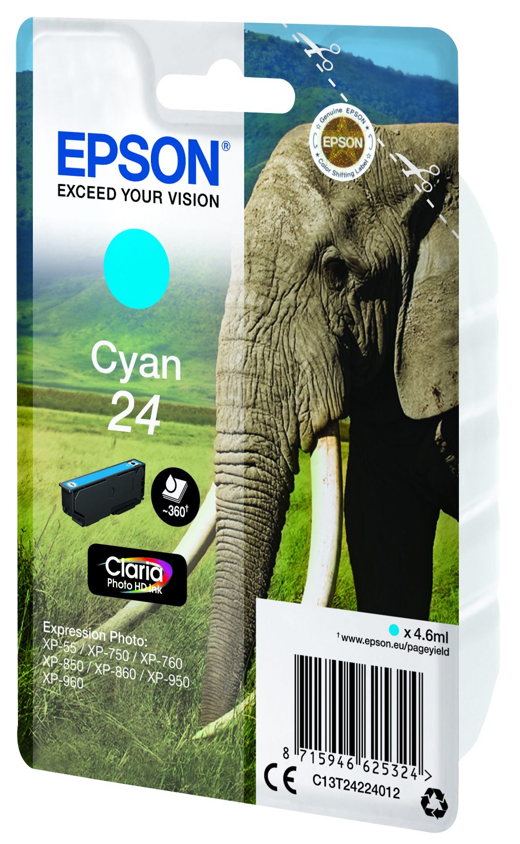 EPSON 1LB 24 ink cartridge cyan standard capacity 4.6ml 360 pages 1-pack RF-AM blister w/s
