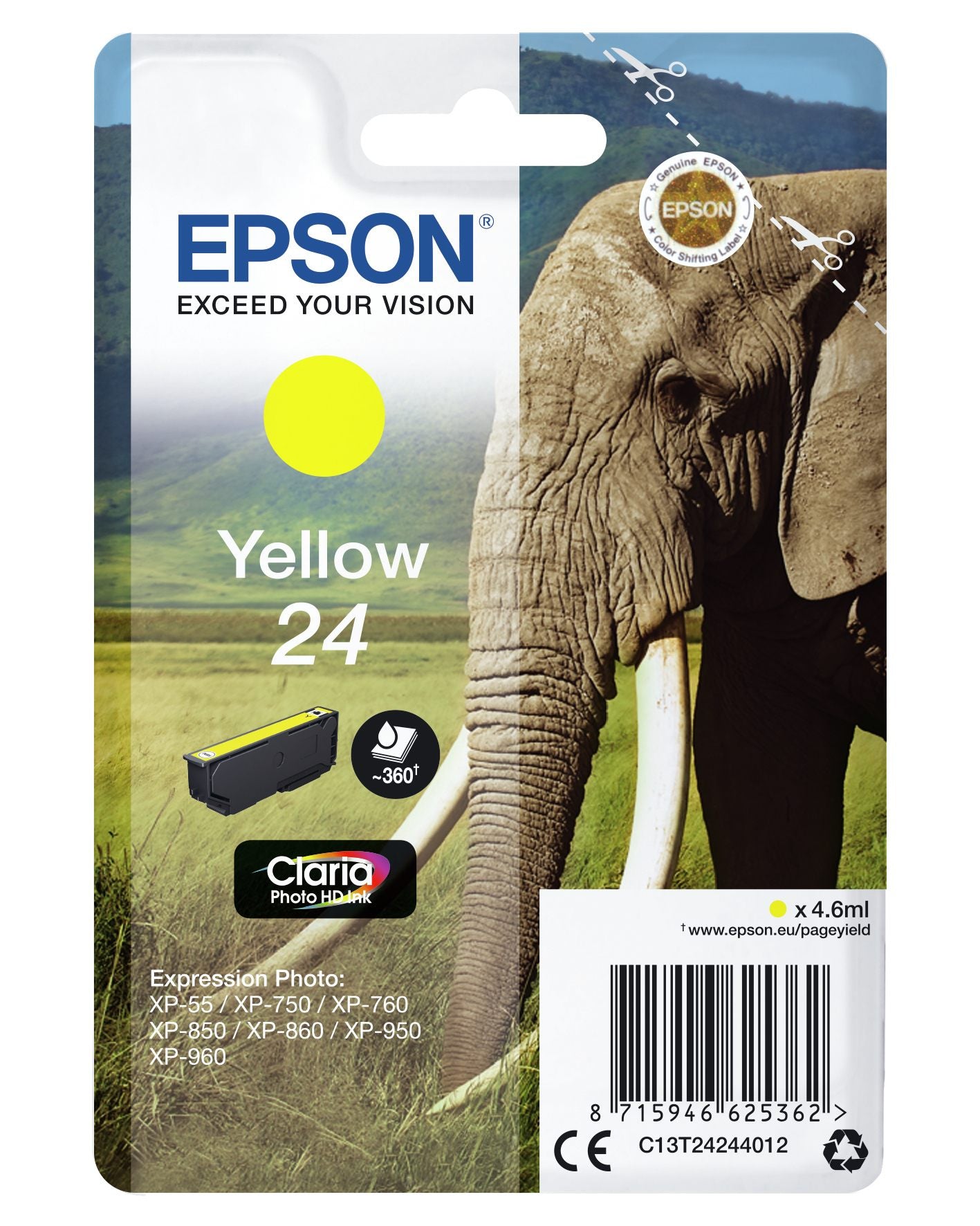 EPSON 3LB 24 ink cartridge yellow standard capacity 4.6ml 360 pages 1-pack RF-AM blister w/s