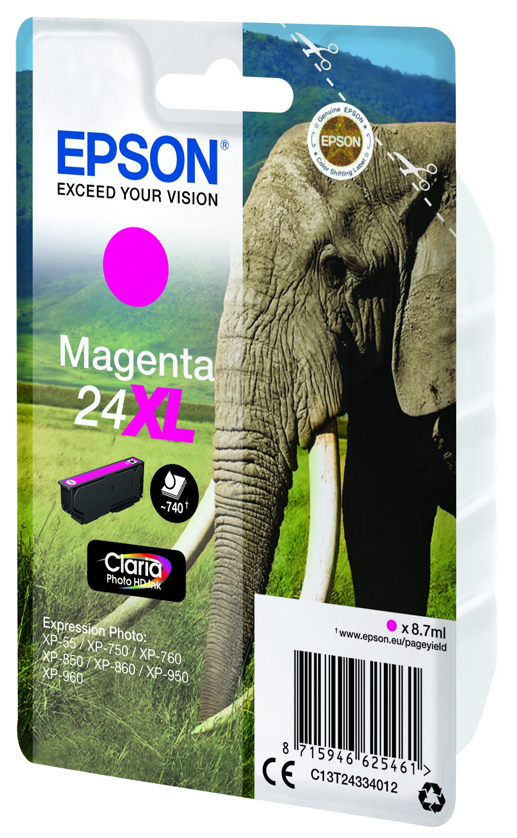 EPSON 1LB 24XL ink cartridge magenta high capacity 8.7ml 740 pages 1-pack RF-AM blister w/s